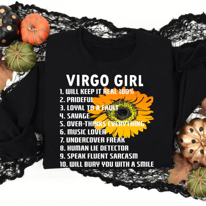 Original Sunflower Virgo Girl 1 Will Keep It Real 100% 2 Prideful 3 Loyal To A Falilt t-shirt sweatshirt