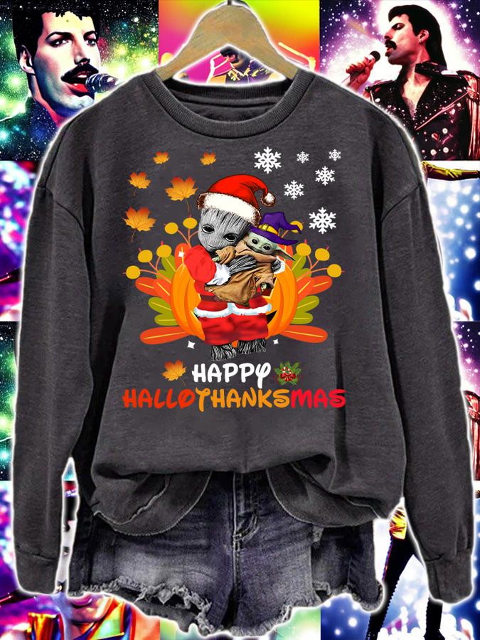 Baby Groot Hug Baby Yoda Happy Halloween Thanksgiving Christmas t-shirt sweatshirt