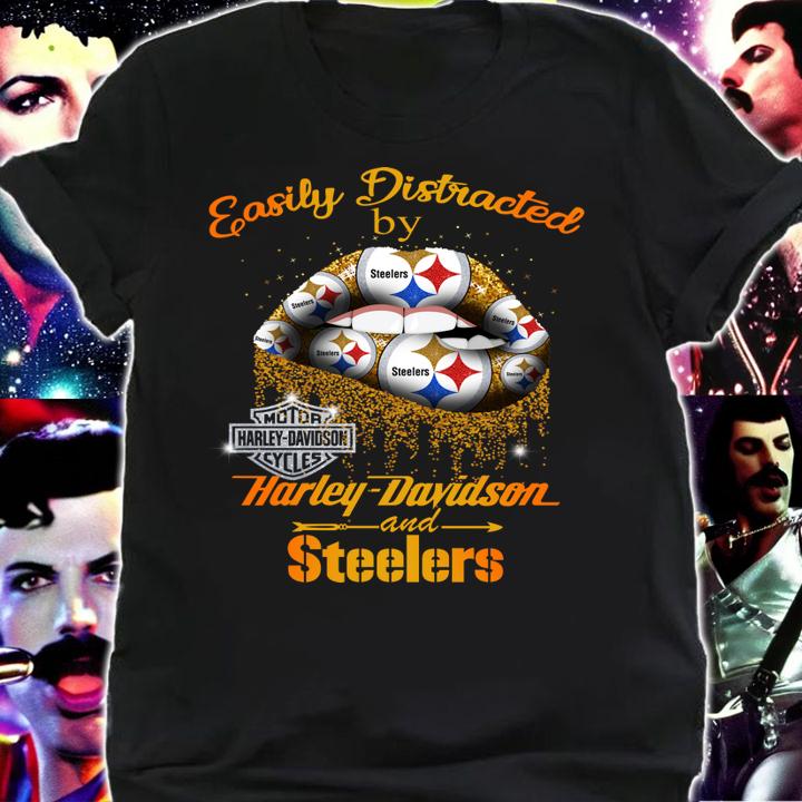 Lip easily distracted by Harley-Davidson and Pittsburgh Steelers t-shirt shirt