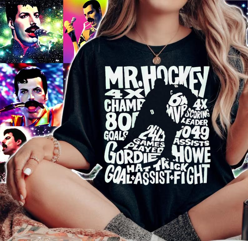 Detroit Red Wings Gordie Howie word art t-shirt woman shirt