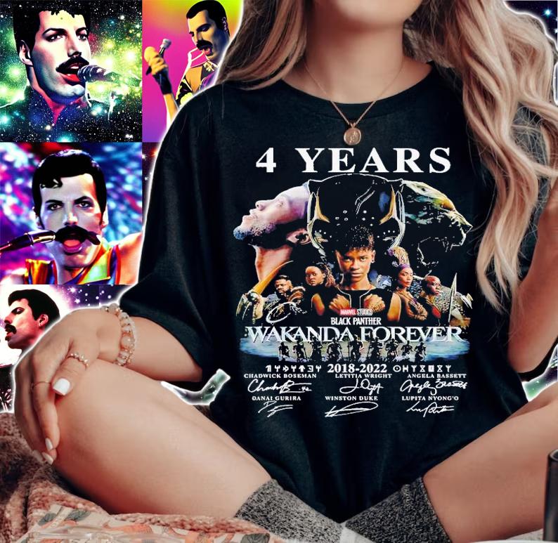 4 years Wakanda Forever 2018 2022 signatures shirt t-shirt woman shirt
