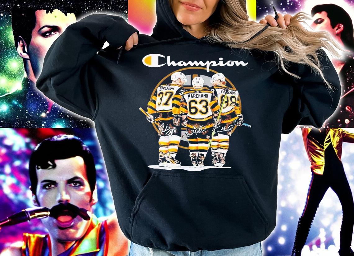 Champion Patrice Bergeron Brad Marchand David Pastrk signatures shirt t-shirt hoodie