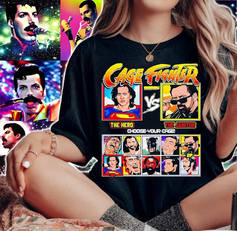 Nicolas Cage Fighter the hero vs the janitor shirt t-shirt woman shirt