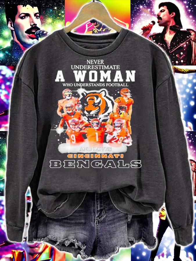 Never underestimate a woman who understands football and loves Cincinnati Bengals shirt t-shirt