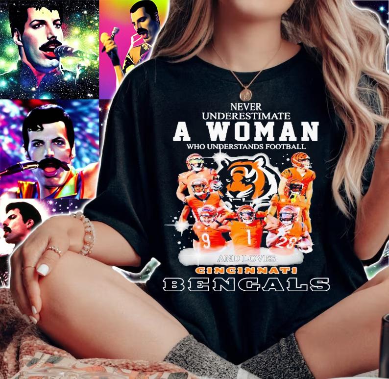 Never underestimate a woman who understands football and loves Cincinnati Bengals shirt t-shirt