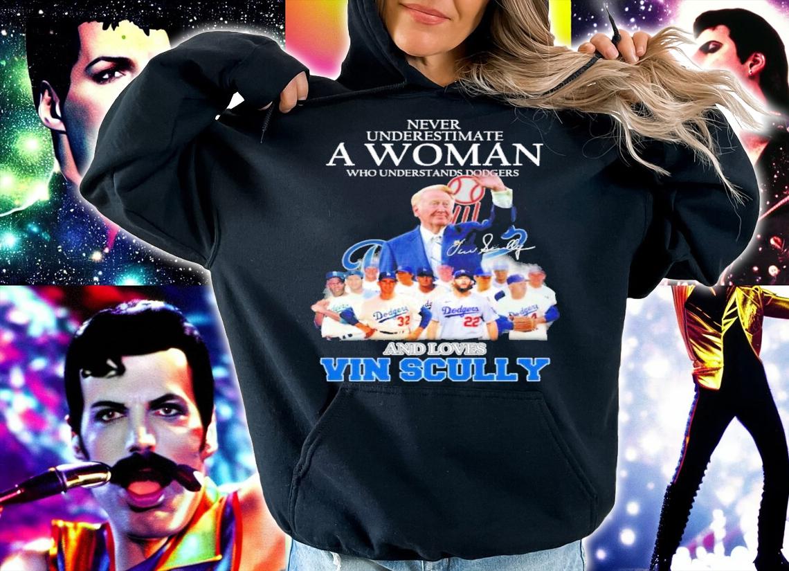 Never Underestimate A Woman Who Understands Dodgers And Loves Vin Scully Signature Shirt t-shirt
