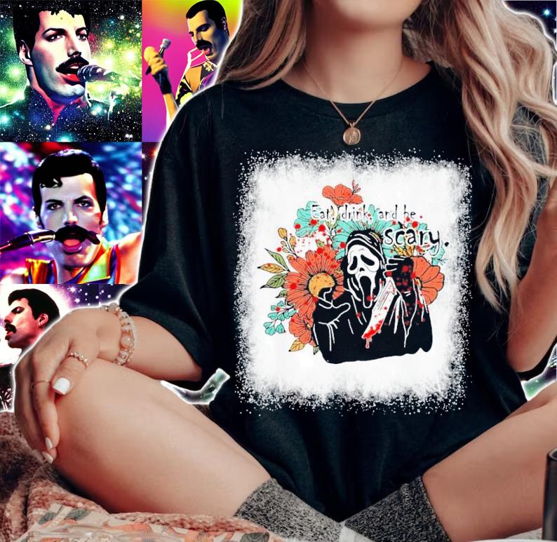 Bleached Eat Drink And Be Scary Screaming Ghost Halloween Shirt t-shirt
