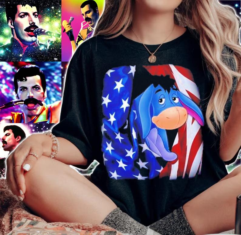 Eeyore Flag American 4th Of July Colorful Disney Graphic Cartoon T-Shirt t-shirt woman shirt