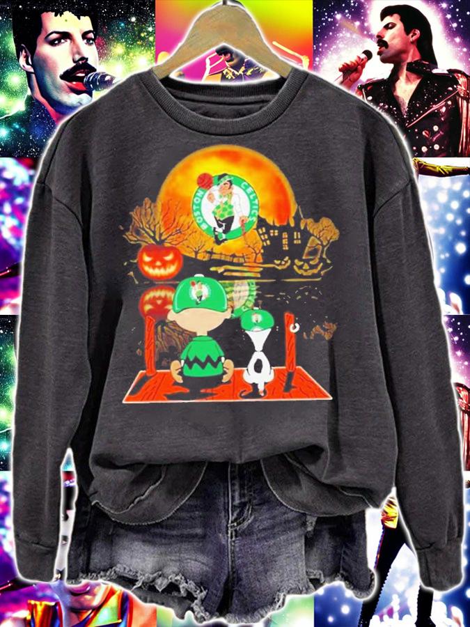 Snoopy And Charlie Brown Watching Boston Celtics Halloween Shirt t-shirt sweatshirt