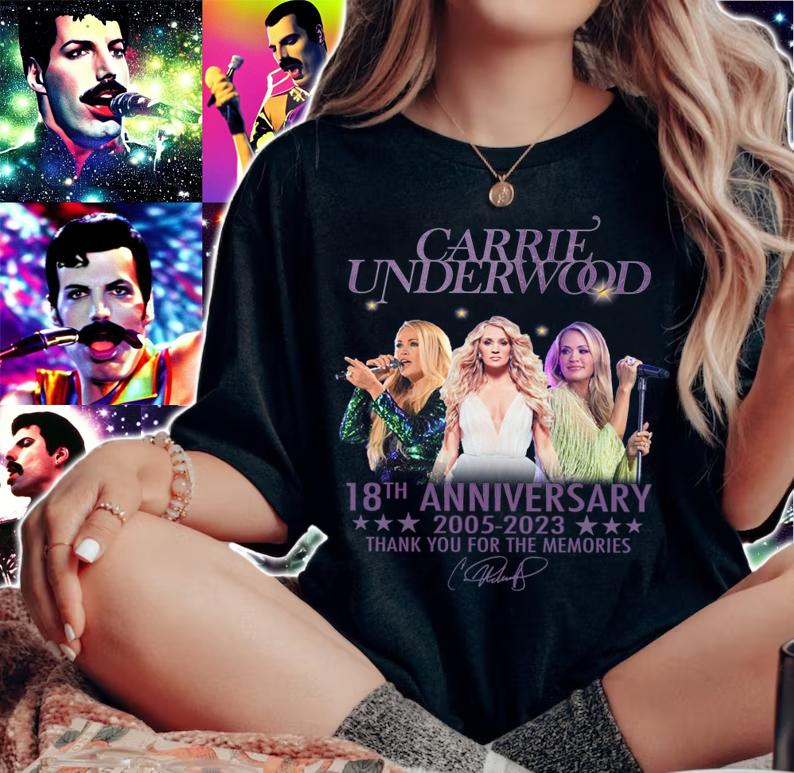 Carrie Underwood 18th Anniversary 2005-2023 Thank You For The Memories Signature t-shirt woman shirt