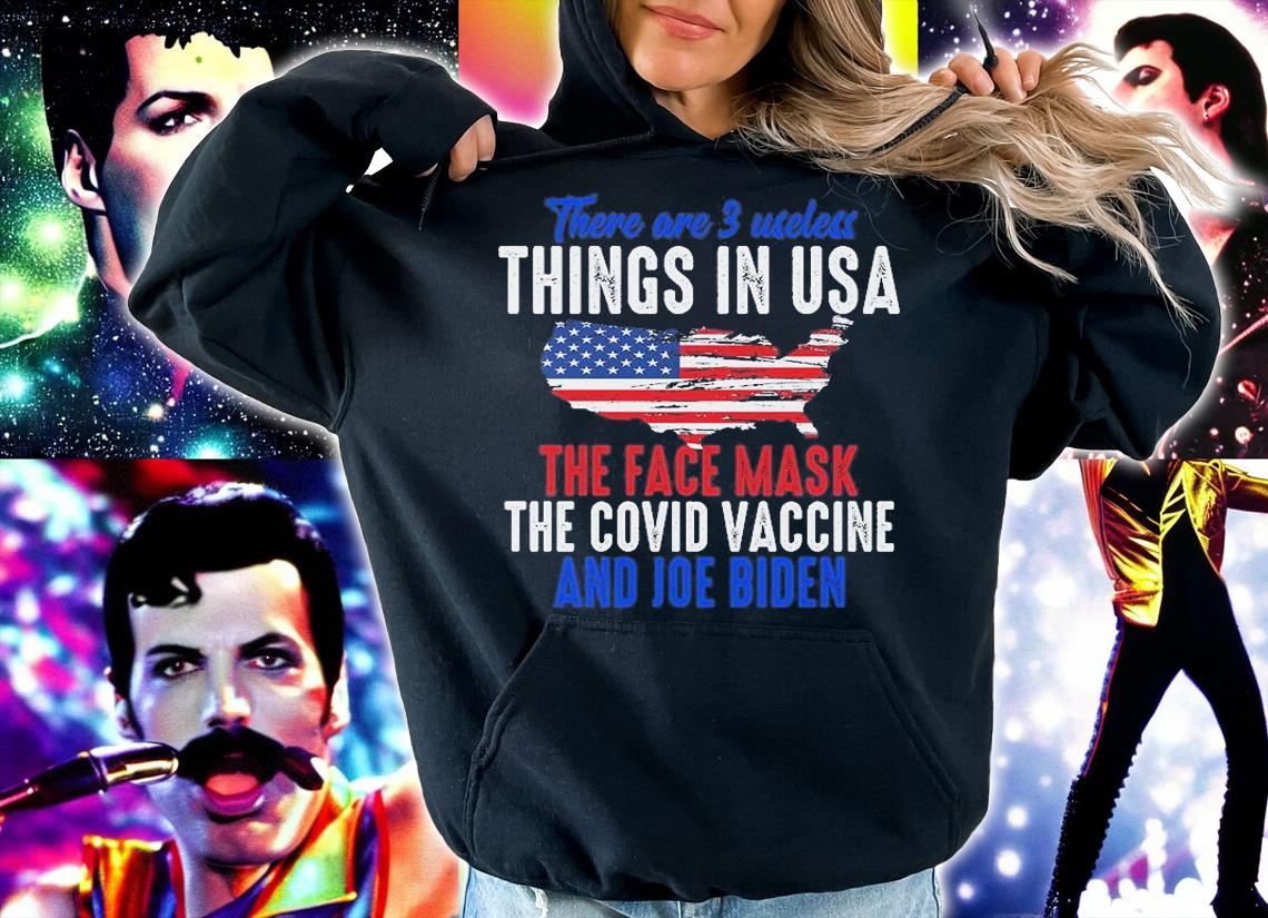 3 Useless Things In USA Face Mask Vaccine Biden Funny Saying T-Shirt t-shirt