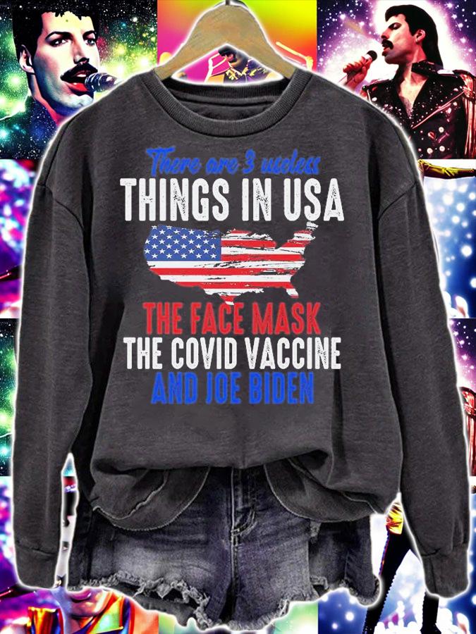3 Useless Things In USA Face Mask Vaccine Biden Funny Saying T-Shirt t-shirt