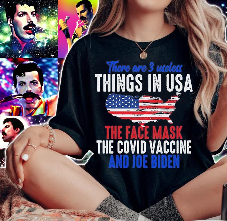 3 Useless Things In USA Face Mask Vaccine Biden Funny Saying T-Shirt t-shirt