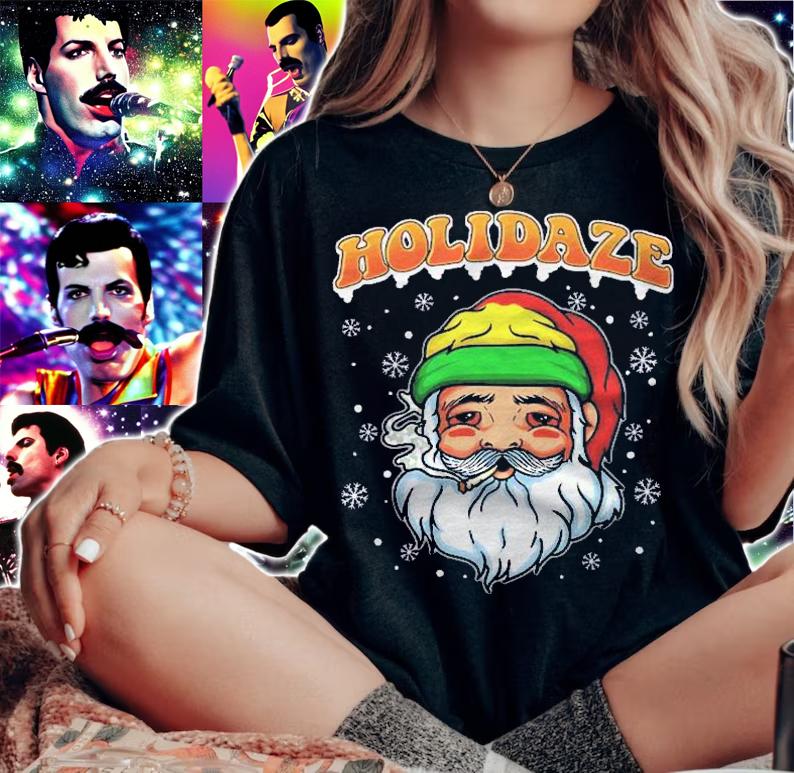 Funny Santa Smoking A Marijuana Joint Holidaze Christmas Shirt t-shirt