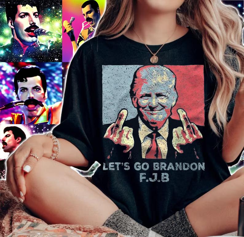 Let's Go Brandon FJB Poster Trump Middle Finger Vintage Meme T-Shirt t-shirt woman shirt