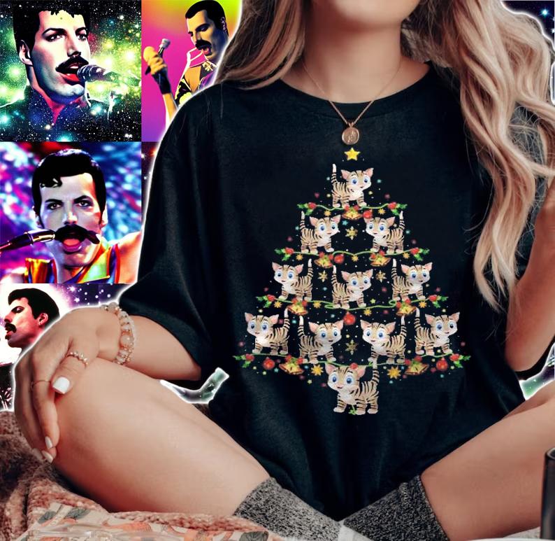 Cat Lover Xmas Matching Santa Cat Christmas Tree Shirt t-shirt woman shirt
