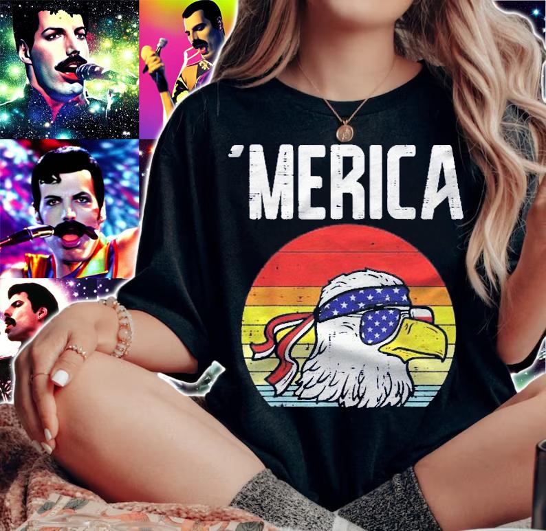 Merica Retro Eagle Bandana American Flag 4Th Of July Fourth Shirt t-shirt woman shirt