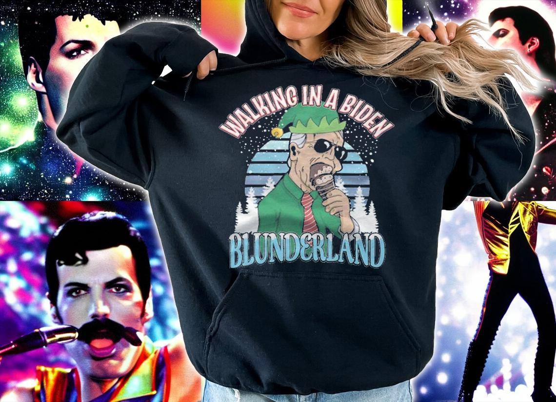 Premium walking In A Biden Blunderland Anti Joe Biden Elf Christmas T-Shirt t-shirt