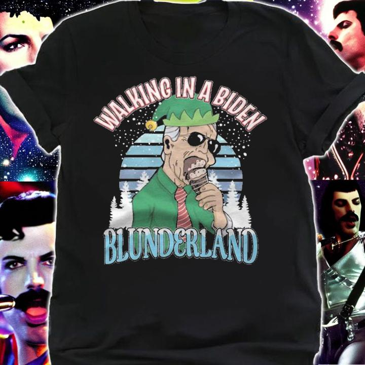 Premium walking In A Biden Blunderland Anti Joe Biden Elf Christmas T-Shirt t-shirt