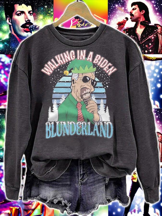 Premium walking In A Biden Blunderland Anti Joe Biden Elf Christmas T-Shirt t-shirt