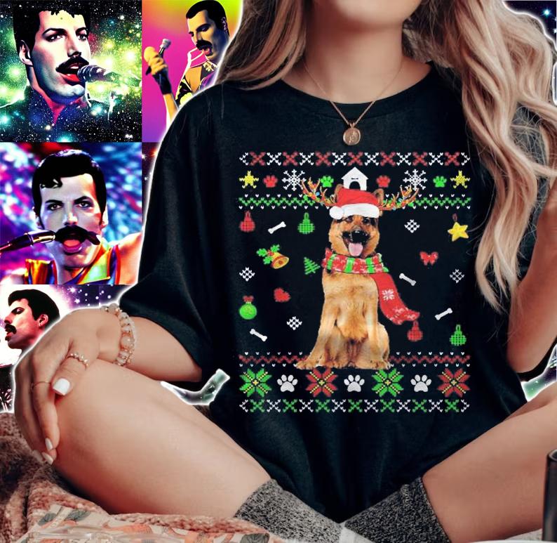 Ugly Sweater Christmas German Shepherd Dog Puppy Xmas Pajama Shirt t-shirt