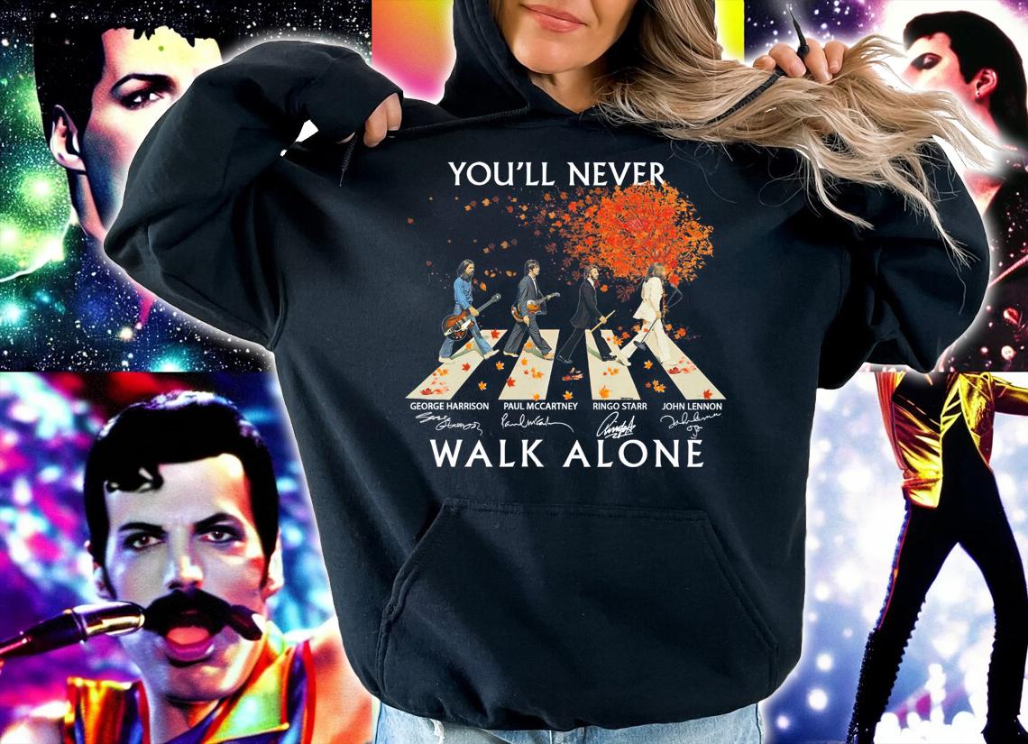 The Beatles Band You'll Never Walk Alone Signatures Abbey Road t-shirt hoodie
