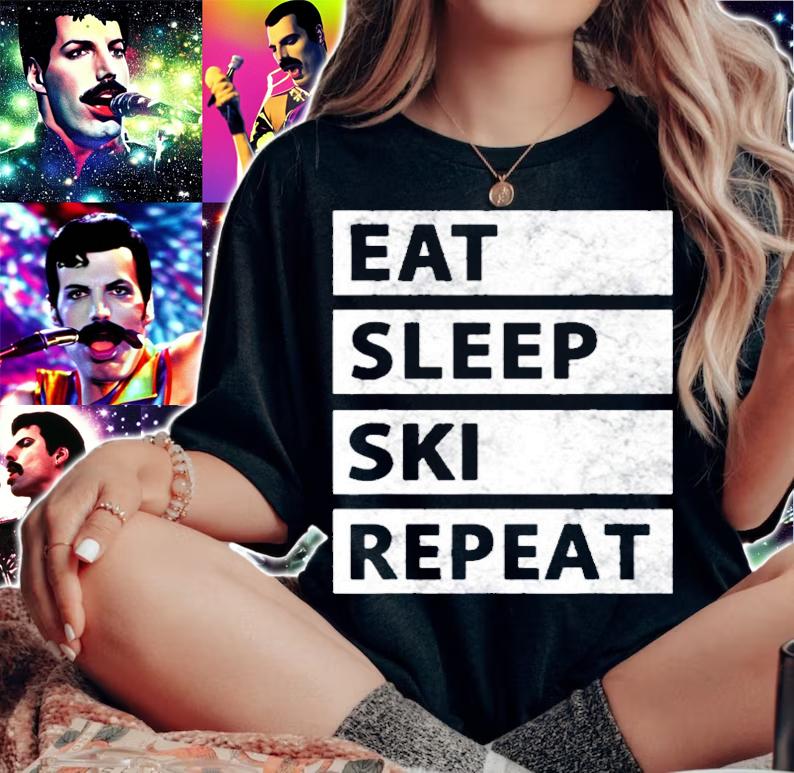 Eat Sleep Ski Repeat Funny Skiing T-Shirt t-shirt woman shirt