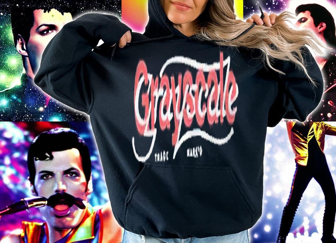 Grayscale signature stacked script T-shirt
