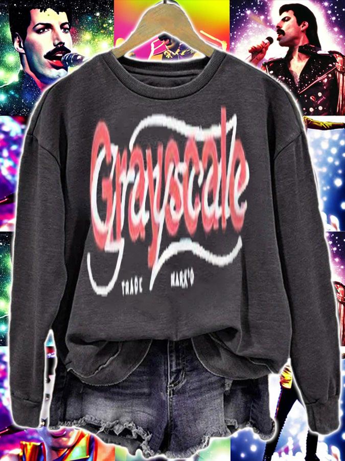 Grayscale signature stacked script T-shirt