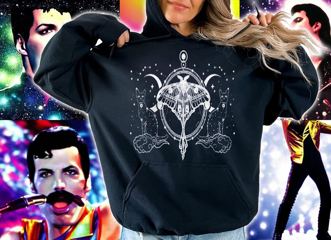 Cat Luna Moth Moon Dark Academia Aesthetic Occult Shirt hoodie
