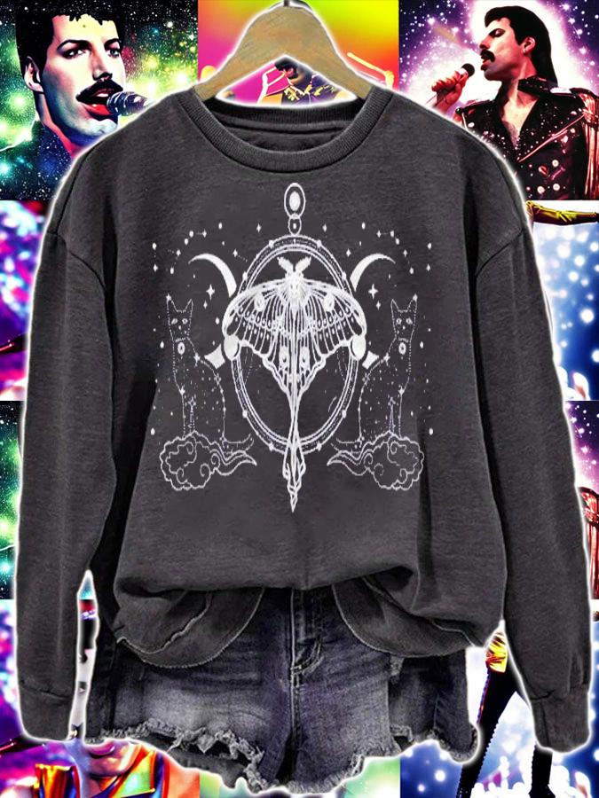 Cat Luna Moth Moon Dark Academia Aesthetic Occult Shirt sweatshirt