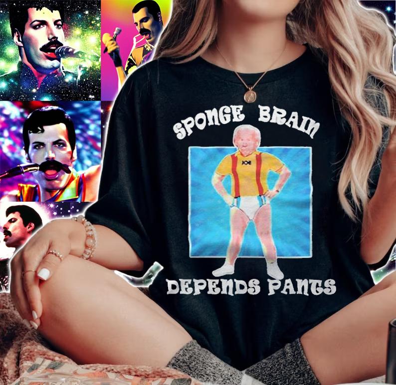 Funny anti Joe Biden sponge brain depends pants T-shirt woman shirt