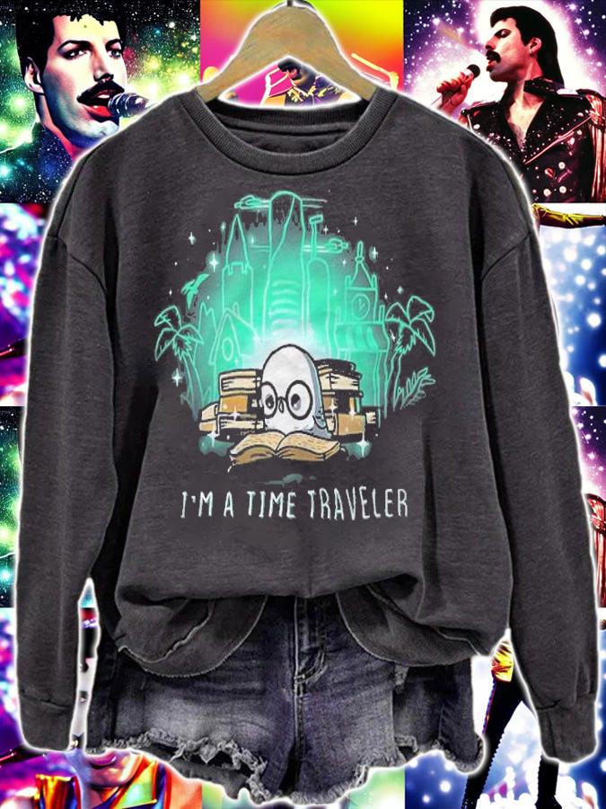 I'm a Time Traveler Owl read book shirt sweatshirt