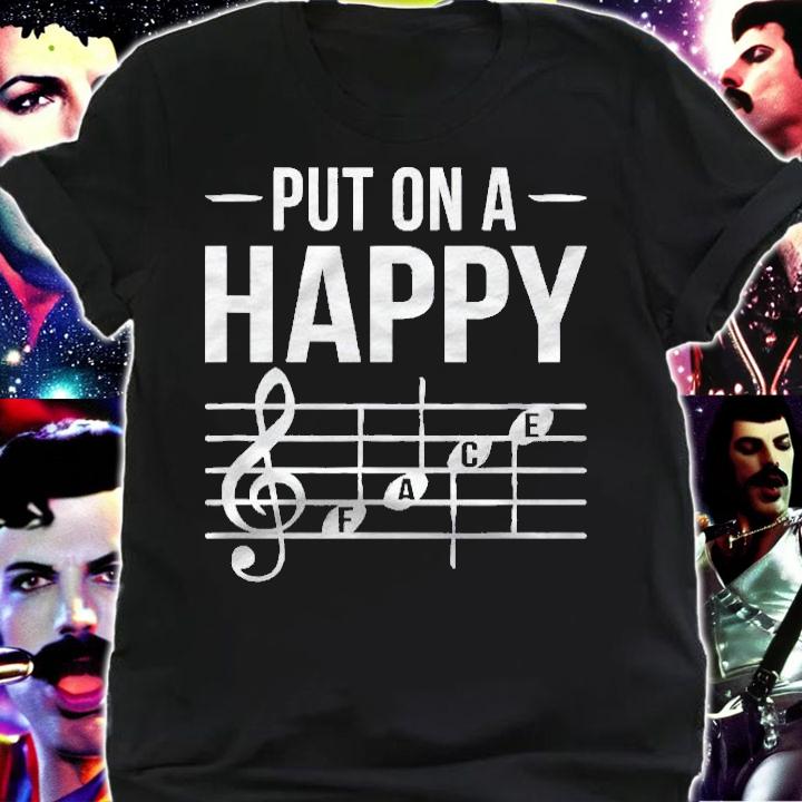 Put On A Happy Face Music Notes Funny Teacher Band Shirt