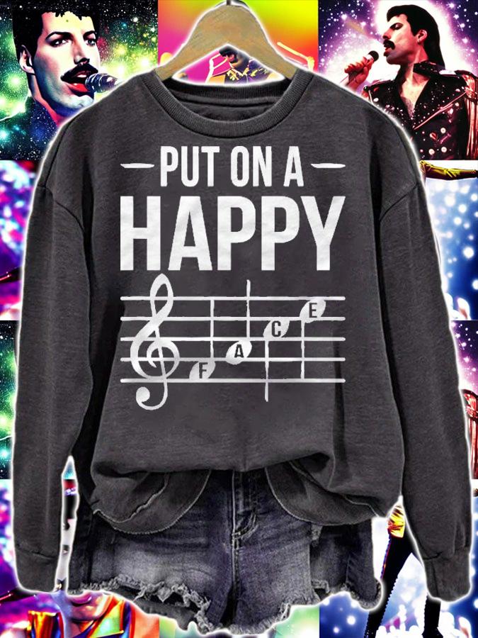 Put On A Happy Face Music Notes Funny Teacher Band Shirt