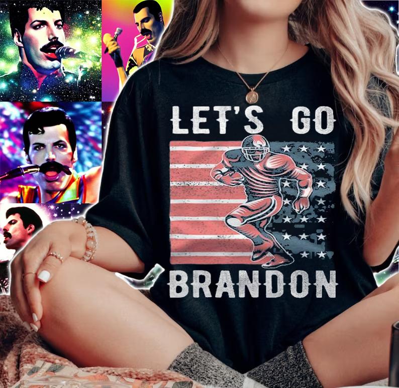 Let's Go Brandon Football Player US Flag Funny T-Shirt woman shirt