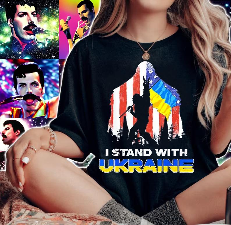 I Stand With Ukraine American Flag Bigfoot T-Shirt woman shirt