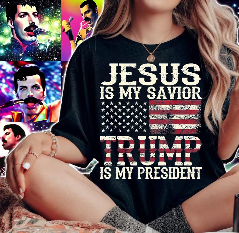 Funny American Jesus Is My Savior Trump Is My President Gift TShirt T-Shirt woman shirt