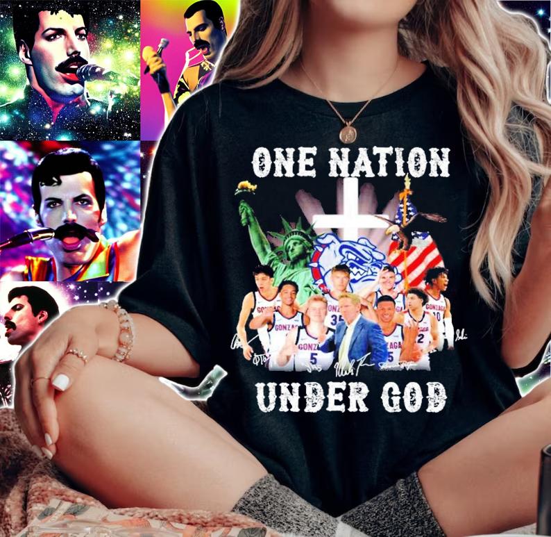 Gonzaga Bulldogs One Nation Under God Signatures Shirt woman shirt