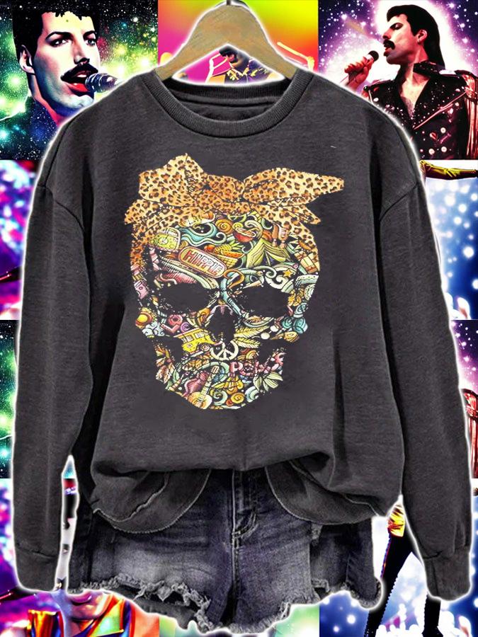 Hippie Skull Leopard Bandana T-Shirt sweatshirt