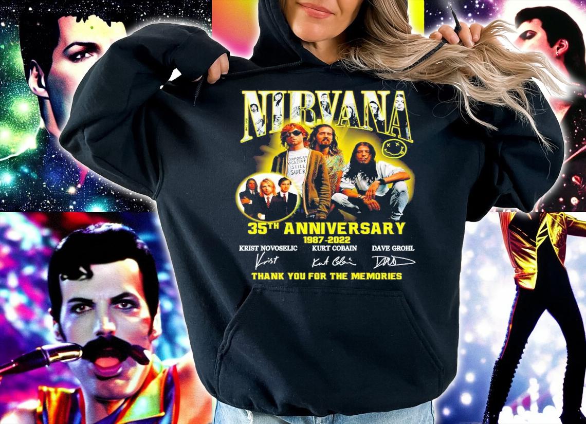 Nirvana Kurt Cobain 35th Anniversary 1987-2022 Signatures Thank You For The Memories Shirt hoodie