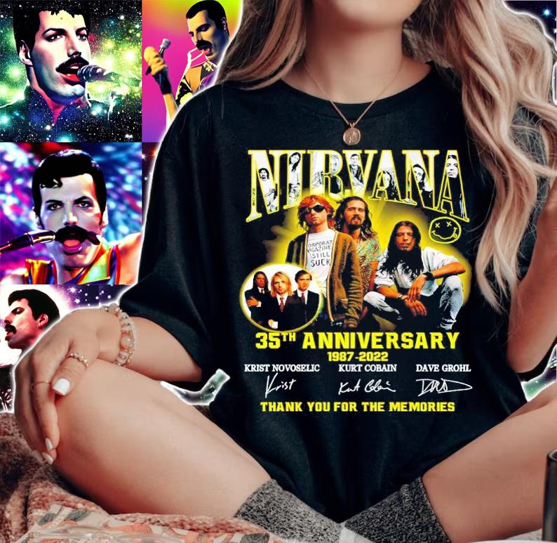 Nirvana Kurt Cobain 35th Anniversary 1987-2022 Signatures Thank You For The Memories Shirt woman shirt