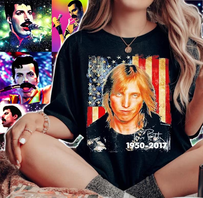 Vintage Tom Petty 1950-2017 American flag T-shirt woman shirt