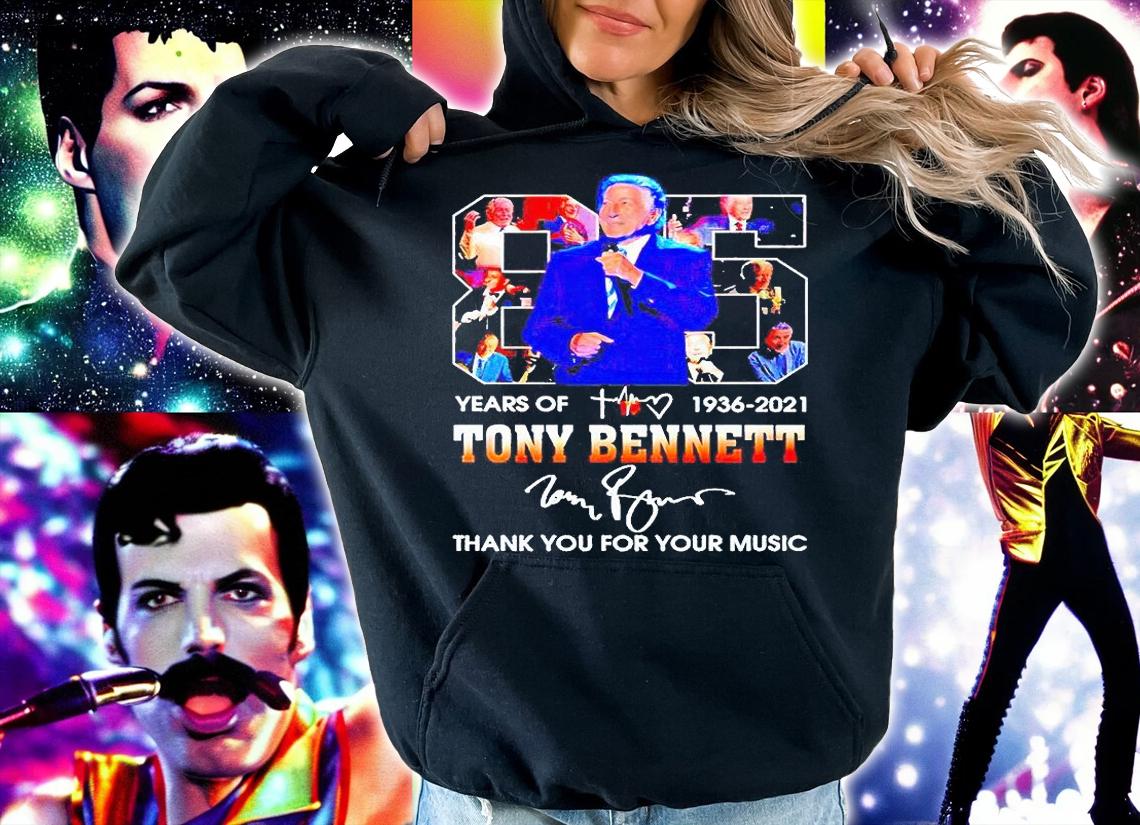 85 years of 1936-2021 Tony Bennett thank You for your music signature T-shirt hoodie