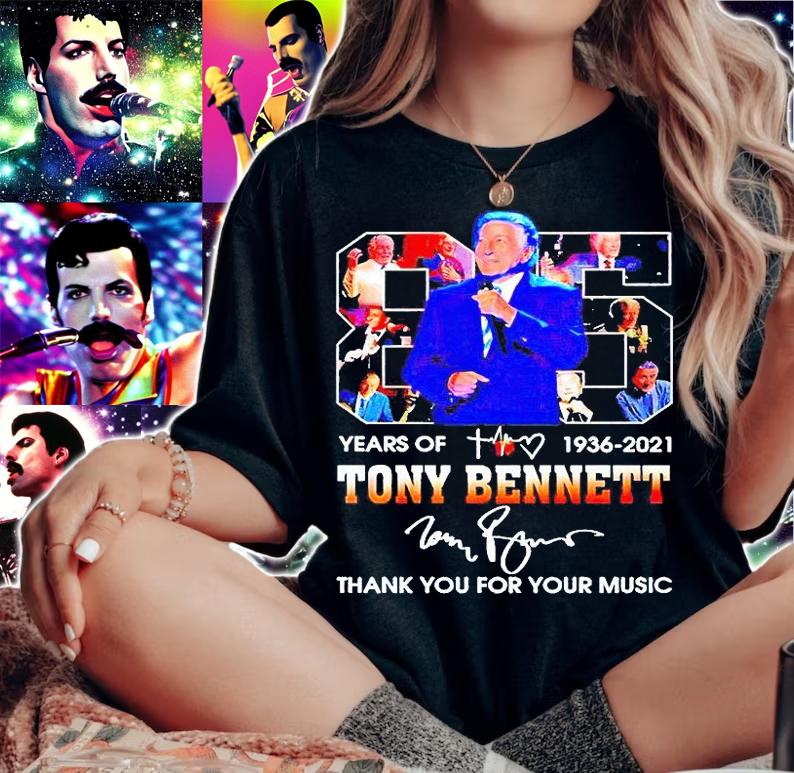 85 years of 1936-2021 Tony Bennett thank You for your music signature T-shirt woman shirt