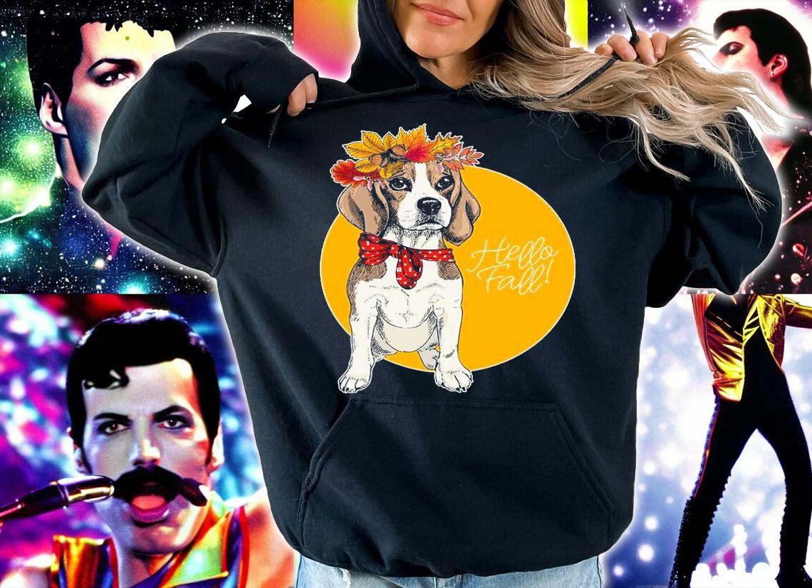 Beagle dog wearing autumn leaves crown Hello Fall shirt hoodie