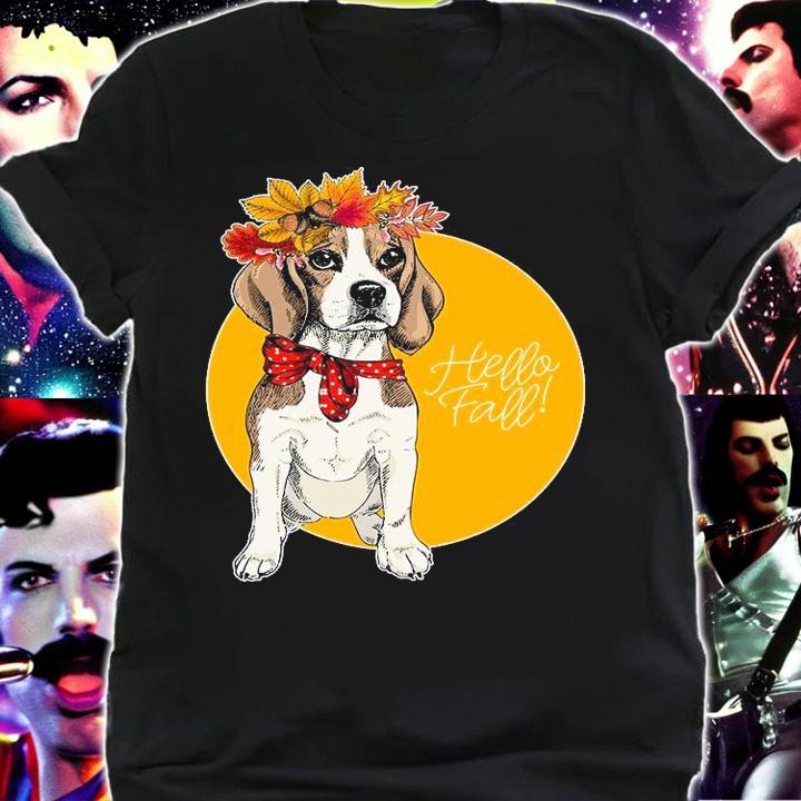 Beagle dog wearing autumn leaves crown Hello Fall shirt shirt