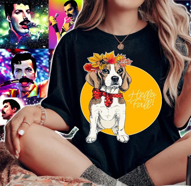 Beagle dog wearing autumn leaves crown Hello Fall shirt woman shirt