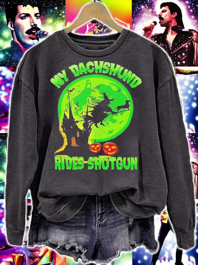 My Dachshund Rides Shotgun T-shirt - Halloween Witch Dachshund Gift, Halloween Gift For Dog Lover, Dog Owner