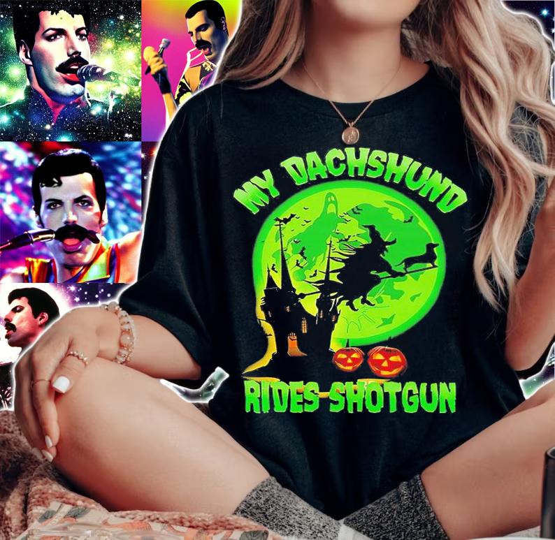 My Dachshund Rides Shotgun T-shirt - Halloween Witch Dachshund Gift, Halloween Gift For Dog Lover, Dog Owner